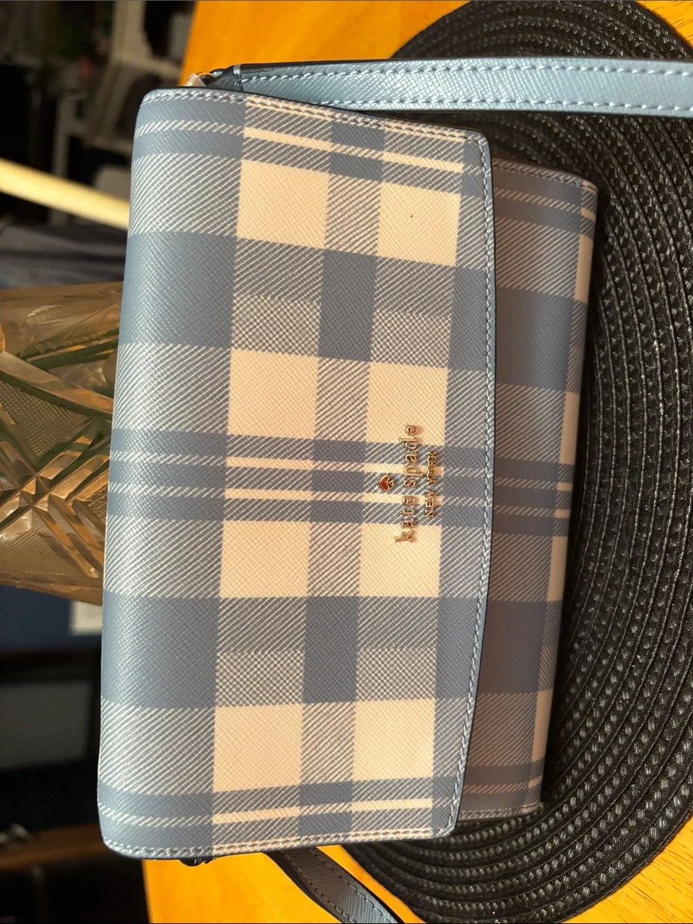 kate spade Blue and White Plaid Crossbody Bag